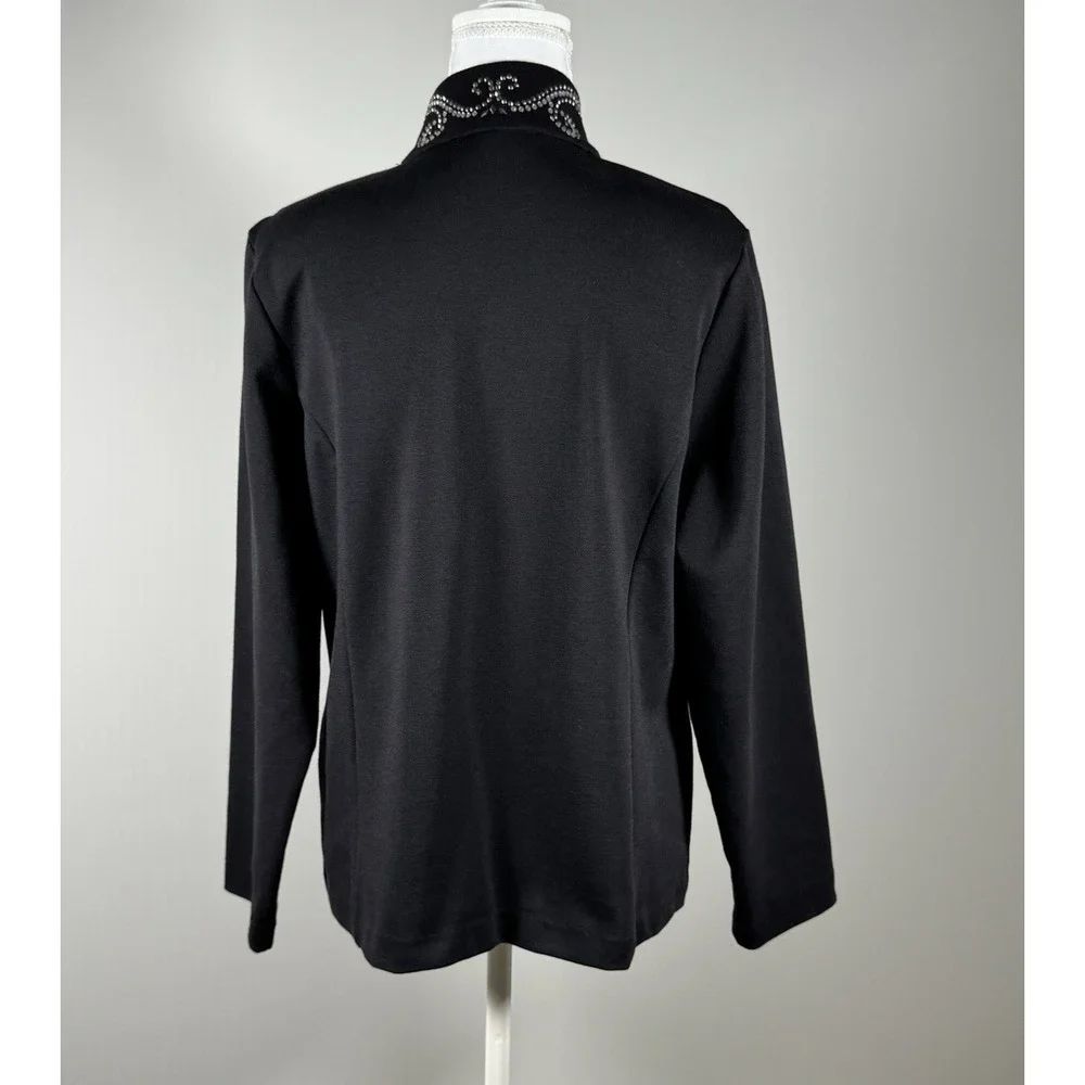 Drapers & Damons Black Zip Jacket Rhinestone Collar Glittercore Womens M Read